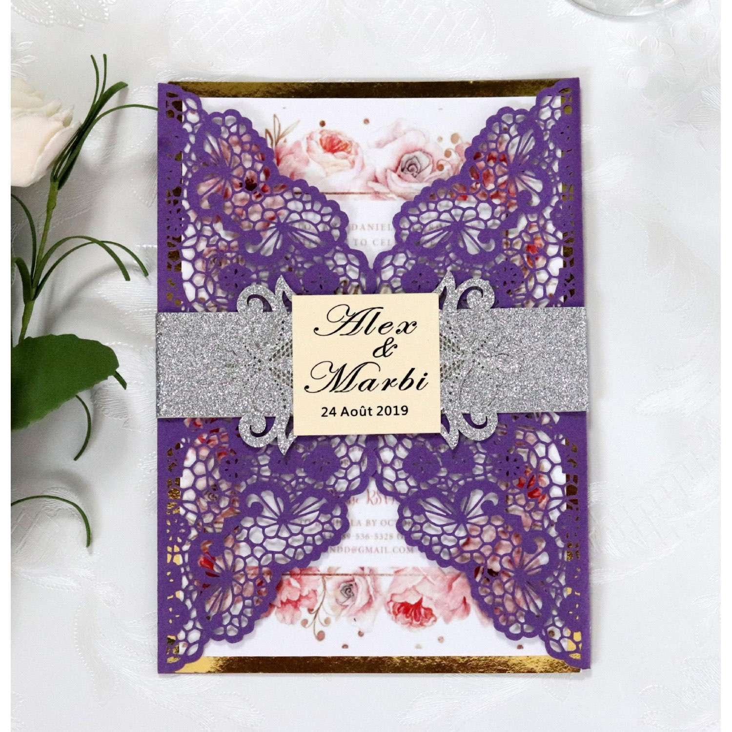 Slap-up Invitation Card Glitter Paper Tape Marriage Invitation Laser Cut
